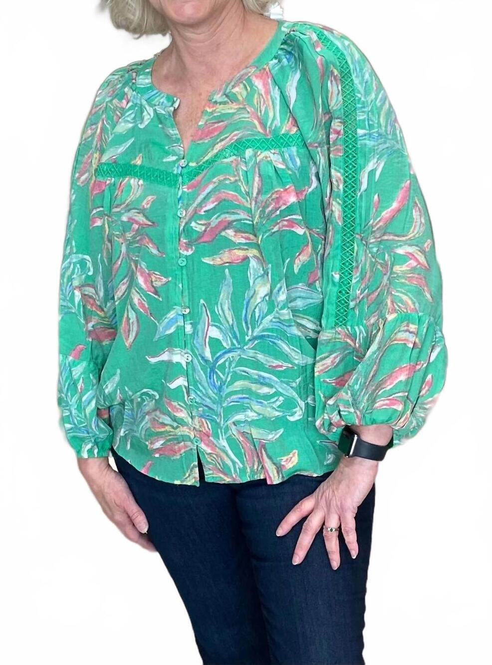 NEW ZAC & RACHEL women's missy top in green/yarrow